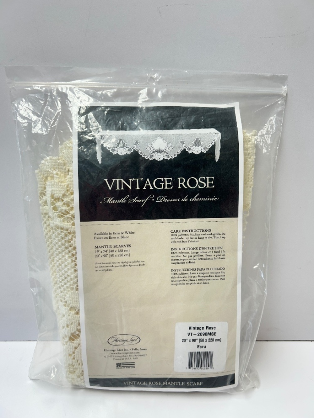 NWT Heritage Vintage Rose Mantle Scarf Ecru 20" x 90" Filet Lace Grannycore